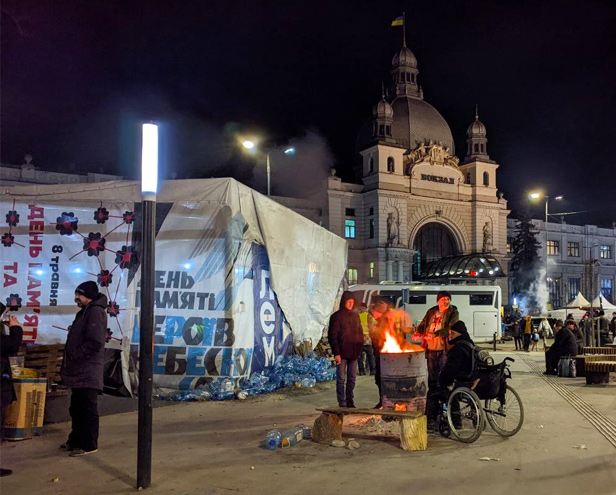 makeshift camp in Lviv, Ukraine